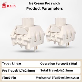 Kailh Box Ice Cream Pro Linear Keyboard Switch,5-pin RGB SMD 45gf All POM Material Pre-Lubricated Switches,for Mechanical Gaming Keyboard(Ice Cream PRO,10Pcs)