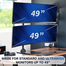 VIVO Dual Vertically Stacked Ultra-Wide Monitor Desk Stand with Glass Base, Extra Tall Adjustable Mount for 2 Ultrawide Screens up to 49 inches, 44 lbs Per Screen Capacity, Black, STAND-V202LG