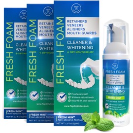 Aligner & Retainer Cleaner Fresh Foam – Dry Mouth Relief, Compatible with All Clear Aligners, Retainers, Mouth Guards, Night Guards, Veneers, Whitens, Freshens, 3% Hydrogen Peroxide, Mint - 50ml 3pcs