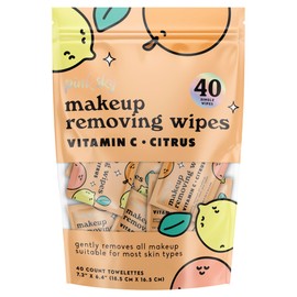 Pink Sky Makeup Remover Wipes for Face - Ultra Soft, Mini Makeup Wipes Individually Wrapped, Travel Makeup Wipes, Gently Cleanse & Remove, 40 Count (40 Wipes, VITAMIN C & CITRUS)
