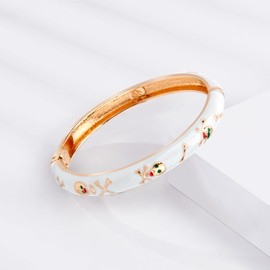 UJOY Tennis Bracelet 18K White Gold Plated Cubic Zirconia Classic 7.5 Inch Enamel Pattern Design Bangle Set, Mothers Day Presents Brass Bracelets for Women, Girls, Open Cuff Bracelet for Lady