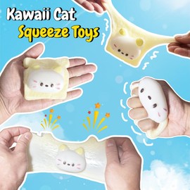 Taba Squeeze Toys - Kawaii Sensory Toys, Squishy Fidget Toys for Kids and Adults, Classroom Prizes, Party Favors, Sensory Calming Toys for Kids with Autism, ADHD (Toast Cat)