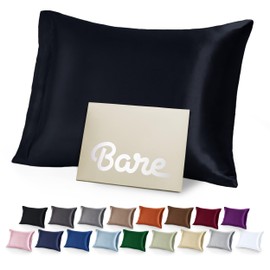 Bare Home 100% Mulberry Silk Pillowcase for Hair and Skin - Ultra Premium 6A Grade 19 Momme Silk Pillow Case - Envelope Enclosure - Breathable Cooling Pillow Cover (Queen, Black)