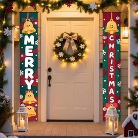 Christmas Decorations Outdoor Indoor Yard Front Porch Festive Xmas Holiday Theme Decor Outdoor Indoor Front Door Wall Welcome Hanging Banner Door Sign Decorations Party Supplies (#4, 71 x 12 inch)