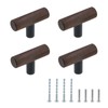 Antrader 4-Pack Walnut Wood Drawer Pulls, Single Hole T Kitchen/Wardrobe/Cabinet