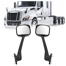 HECASA Chrome Hood Mirror Pair Compatible with 2008-2017 Freightliner Cascadia, Chrome Silver Mirror Cap Cover, Semi Trucks Pickup Truck Manual Black+Silvery+Clear Driver&Passenger Side
