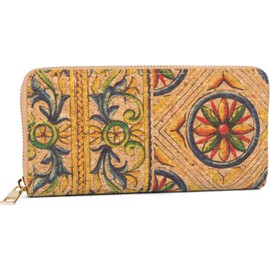 styleBREAKER 02040138 Women's Cork Purse with Colourful Pattern Print in Ethnic Look, Zip, Blau-gelb-grün