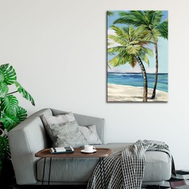 Palm Tree Wall Art Tropical Painting Pictures Print On Canvas, Beach Framed Canvas Wall Art for Home Decoration Living Room Bedroom Modern Artwork