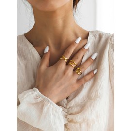 3PCS Chunky Gold Rings Adjustable Irregular Statement Rings Open Chunky Gold Rings Thick Geometric Rings for Women Minimalist Simple Rings(Gold)
