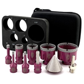 QUEFORET Diamond Drill Bits Set 10pcs - 7pcs 6/8/10/25/35/50/65mm Hole Saw, 10mm Finger Milling Bit, 50mm Beveling Chamfer Bit, 5/8-11 Thread, Adapter for Ceramic Porcelain Tile Marble Granite