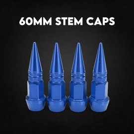 Car Tire Valve Stem Caps 4 PCS | Universal Stem Covers | Anodized Aluminum Tire Valve Cap Set | Air Caps Cover Car Wheel & Tire Accessories Trucks Motorcycles SUVs Bikes (Blue, Spiked Shape 60mm)