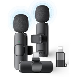 2 Pack Wireless Lavalier Microphone for iPhone iPad and Android Phone, Lapel Mic Plug and Play Wireless Mic Noise Reduction Mini Microphone for Video Recording Interview Podcast Vlog YouTube Tiktok