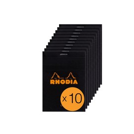 RHODIA 126009C - Stapled Notepad N°12 Black - 8.5x12 cm - Ruled - 80 Detachable Sheets - 80G White Clairefontaine Paper - Coated Card Cover - Pack of 10 pads
