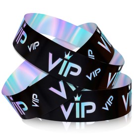 500pcs VIP Wristbands, VIP Wristband Paper Party Wristbands Paper Bracelets Wrist Bands VIP Armbands for Events Entrance VIP Party Music Festival Concerts (Holographic Black Silver)