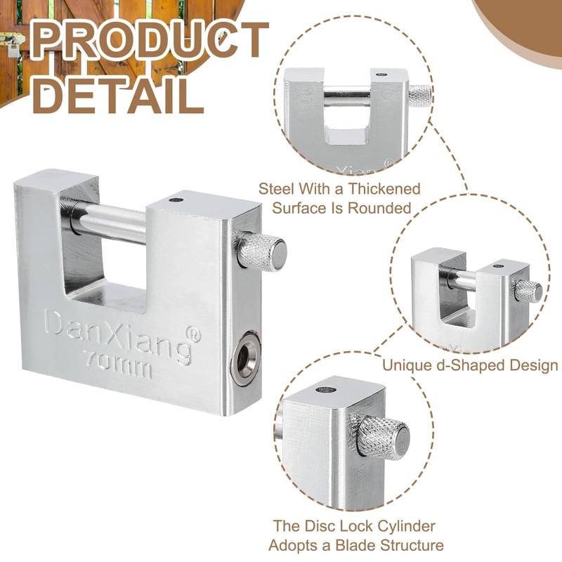PATIKIL High Security Padlock, 2Pcs 2.8 Inch Steel D-Shaped Heavy