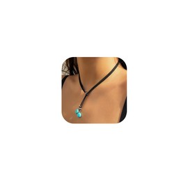 MOEEIJEW Boho Necklace for Women Suede Choker Turquoise Pendant Leather Necklace Layered Western Choker Jewelry (Black)
