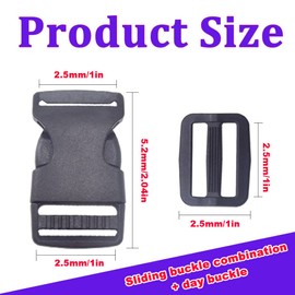 CEEYSEE 20 Set Flat Buckles Plastic Flat Side Release Buckles and Tri-Glide Slides Quick Side Release Buckle for DIY Craft Bracelets Pets Dog Collar Strap Webbing Backpack（1inch/BKZ）