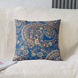 Feelyou Paisley Pillow Cases Cushion Covers Kids Bohemian Exotic Style Throw Pillow Covers 16"x16" Set of 2 Soft Boho Paisley Print Decorative Throw Pillowcases for Indian Style Blue Cushion Cases