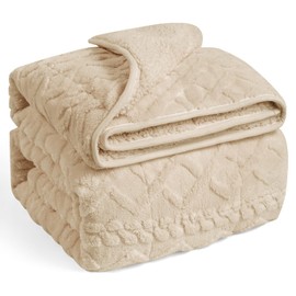 Wemore Weighted Blanket for Adults Twin Size 20 lbs, Dual Sided Soft Fuzzy Jacquard Sherpa Weighted Blankets for Sleeping, Cozy Fluffy Knitted Heavy Blanket for Couch Bed, Khaki, 60 x 80 inches