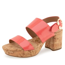 Aerosoles Women's Camera Heeled Sandal, Coral Patent Faux Leather with Cork Heel, 8