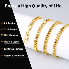 Momlovu Gold Chain for Men Boys, 18K Gold Plated Mens Necklaces Chain Cuban Link Chain for Men 4mm 18 inch | Momlovu