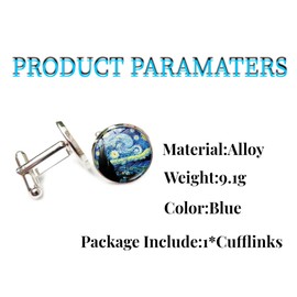 Ticome Men's Cufflinks,Fashion Van Gogh Oil Painting Shirt Accessories Starry Sky Party Art Jewelry,The Starry Night Alloy Round Shirt Cuff Links