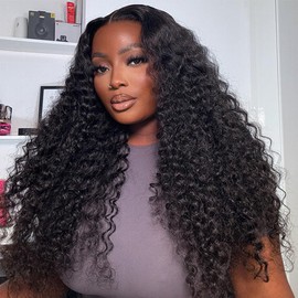 BGM GIRL 9x6 M Cap Water Wave Glueless Wig Human Hair Pre Bleached Tiny Knots Pre Cut HD Lace 180% Density Deep Wave Wear Go Wig Pre Plucked Transparent Lace Natural Black 18 Inch
