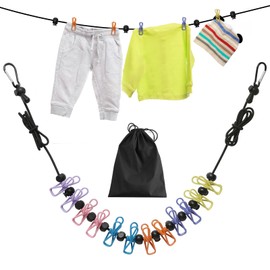 Travel Washing Line, Portable Clothes Line, Adjustable Elastic Travel Clothesline Retractable Clothesline with 12 Clothes Clips for Indoor and Outdoor, Balcony, Outdoor Camping use