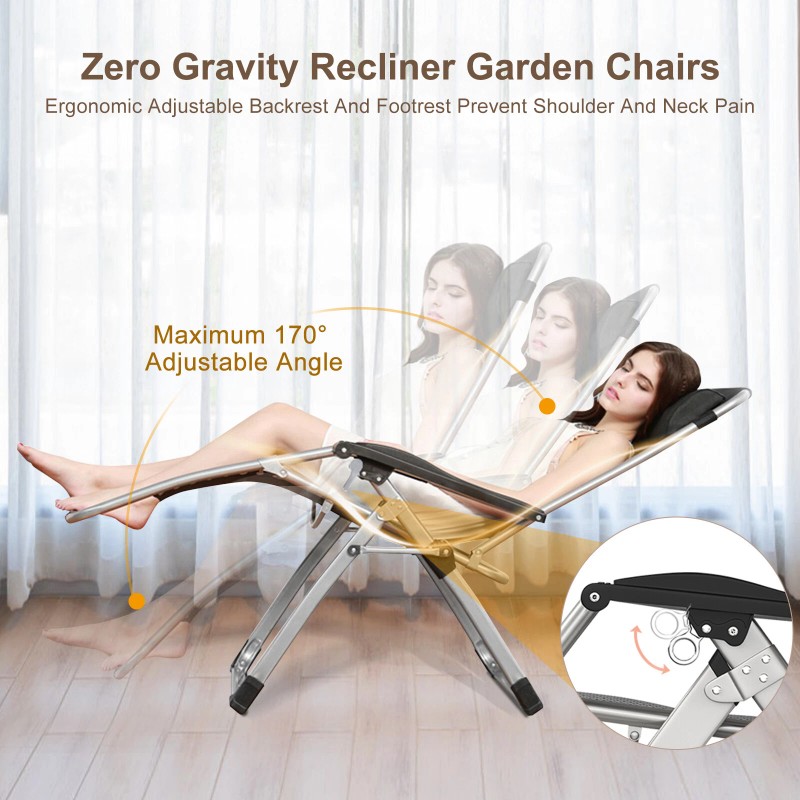 H&ZT Zero Gravity Chair, Adjustable Reclining Lounge Chair With Cushion&Headre