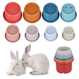Pack of 8 Stacking Cups Rabbits, Multicoloured, Reusable Bunny Guinea Pig Stacking Cups Enrichment Toys for Small Animals Pets for Hiding Food and Playing