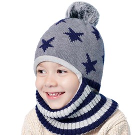 Vivi Idee Children's Slip-On Hat Scarf Hat Balaclava for Children from 4 Years Fleece Wool Hat Knitted Hat Winter Hat Boys, gray