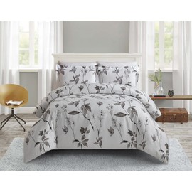 Home Beyond & HB design - 3 Piece Duvet Cover Set, 1 Printed Zipper Closure Duvet Cover with 2 Pillow Shams, Ultra Soft Brushed Microfiber, Queen or Full or Double Size, Grey Branch