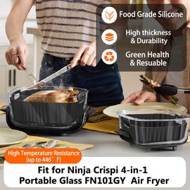 2Pcs Ninja Crispi Air Fryer Liners, Silicone Air Fryer Liners for Ninja Crispi FN101GY/FN101SG, Glass Containers Big Liner for 4 QT Container & Small Liner for 6 Cup Container Ninja Crispi Accessories