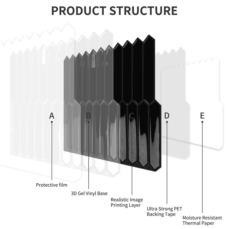 Black Long Hexagon Tile Peel and Stick Backsplash, 10 Sheets