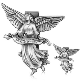 Tallew 2 Pcs Guardian Angel Sun Visor Clip Never Drive Faster Car Accessories Zinc Medal Bless Driving Safety Religious Gift for Driver Women Men Friend Easter Birthday Gifts