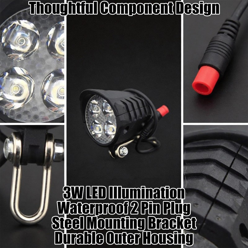 2PCS 36V 48V Ebike Headlights with 2-Pin Connectors Fit for