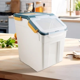 YXQ 50LB Large Flour Storage Container Bin,2 Pack Airtight Plastic with Wheels Seal Locking Lid Dispenser Organizer Bin with Measuring Cup & Scoop for Flour, Rice, Grain 100LBS Total Capacity(Blue)