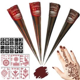 Henna Tattoo Set - 2x Braun Und 2x Rot Henna Paste Mit 20 Schablonen Und 6 Aufkleber, Henna Braun Sommersprossen, Henna Farbe, Henna Rotbraun, Sommersprossen Henna, Henna Freckles