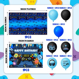15 PCS Complete Video Game Party Decoration Set 1 Backdrop 1 Tablecloth 13 Latex Balloons and More Perfect for Gamer Party Supplies Boys and Girls Birthday Celebration