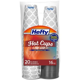 Hefty Paper Disposable Hot Cups with Lids, 16 Ounce, 20 CT (Pack - 2)
