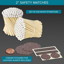 2" Classic White Tip Safety Matches | 200+ Bulk Artisan Matchsticks with Bumble Striker Stickers by Thankful Greetings, Decorative Candle Lighting Accessories, Unique for Home Decor, Gifts, & Events