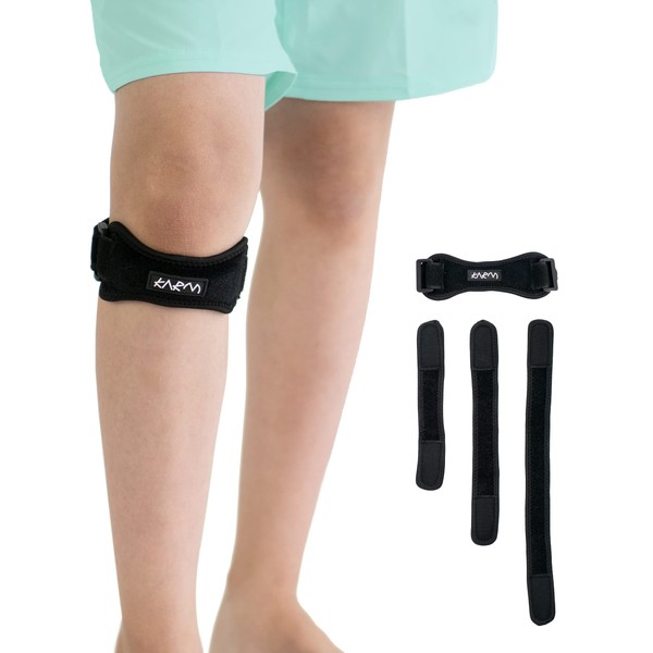 KARM Osgood Schlatter - Correa de rodilla para niños, con 3 correas ajustables de diferentes longitudes para deportes, dolor de rodilla y MCL. Rodillera para niños y niñas (1 unidad; negro)