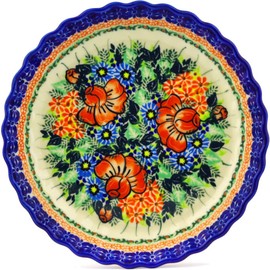 Polish Pottery 9¾-inch Fluted Pie Dish (Bold Poppies Theme) Signature UNIKAT + Certificate of Authenticity