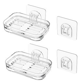 Bar Soap Dish 2 Pack,Self Draining Soap Holder for Shower,Wall Mounted Soap Saver with Strong Adhesive, No Drilling Clear Plastic Holder for Bathroom Storage & Kitchen Sink Organizer,Keeps Soap Dry