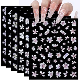 6 Sheets Nail Stickers Flowers, 3D Flowers for Nails Self-Adhesive Hibiscus Lily Flower, 3D Flower Nail Charms Kawaii Nails Women DIY Manicure Supplies Decorations