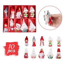 Homewit Handmade Christmas Dolls Pendant Set, 10Pcs Hanging Tree Decorations Christmas Ornaments 7cm Plush Angel Santa Elf Gnome for Xmas Festive Party Home Window Tree Decor in Box