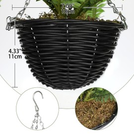 Hollyone Artificial Fern Hanging Basket Plant 25" Boston Ferns 31 Leaves Greenery Plants with Rattan Pot for Outdoors & Indoor Fake Fern Bush Plant in Pot for Patio Entrance Porch Garden Decor Green
