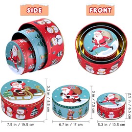 3 Pack Christmas Cookie Tins with Lids Round Christmas Tin Containers Large Medium Small Xmas Round Metal Nesting Containers Festive Cookie Tins for Gift Giving Holiday Treats
