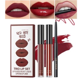 3 Stück Schwarzer Lippenstift Set Matt Lipgloss Lipliner Schwarz Langanhaltender Hochpigmentiert Wasserfester Lippenstifte 24 Stunden Halt
