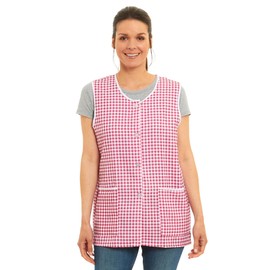 Ladies Gingham Buttons Through Design Piping Tabard Apron Overalls Front Pockets Stylish Tabards for Women Casual Aprons for Women to Use in Home Kitchen Restaurants Coffee Shops UK Made (Wine, S)